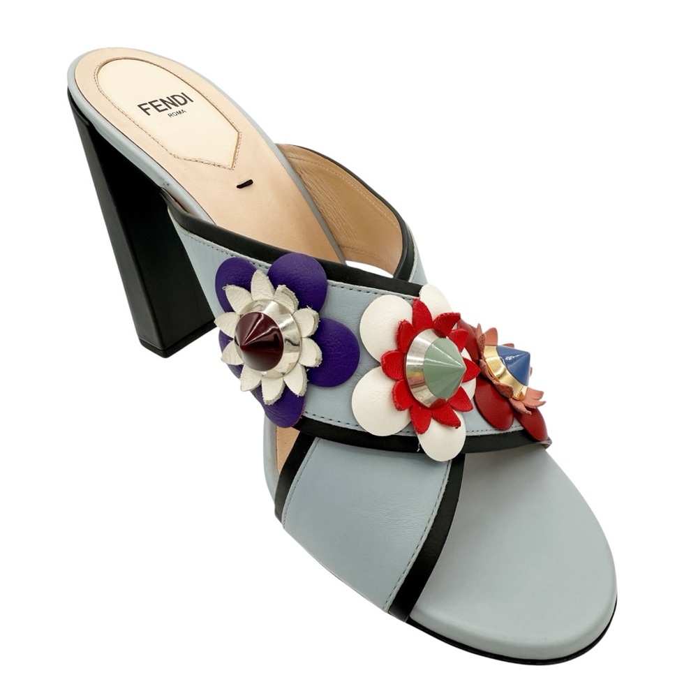 Fendi Flowerland Stud Floral Block Heel Mule Slide Sandals Size 40 US 10 - Picture 15 of 15